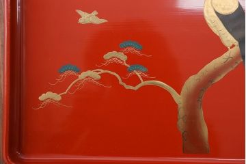 アンティーク雑貨　大正〜昭和初期 古い蒔絵の木製お膳 5枚(漆器)