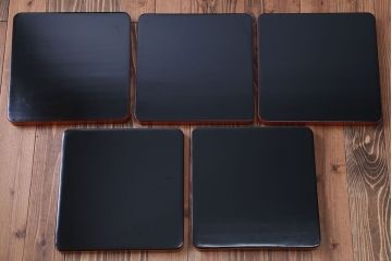 アンティーク雑貨　大正〜昭和初期 古い蒔絵の木製お膳 5枚(漆器)