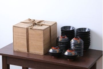 大正〜昭和初期 ふくら雀蒔絵の木製お椀 20客(漆器)