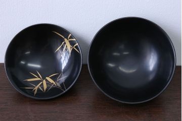 大正〜昭和初期 ふくら雀蒔絵の木製お椀 20客(漆器)