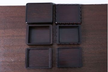 アンティーク雑貨　古い唐木煙草入れ 2点(煙草盆、蓋物)紫檀・黒檀/中国
