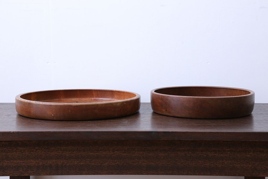 欅無垢 刳り貫き時代丸盆 2点セット(玉杢)