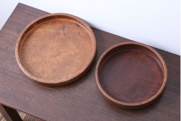 欅無垢 刳り貫き時代丸盆 2点セット(玉杢)