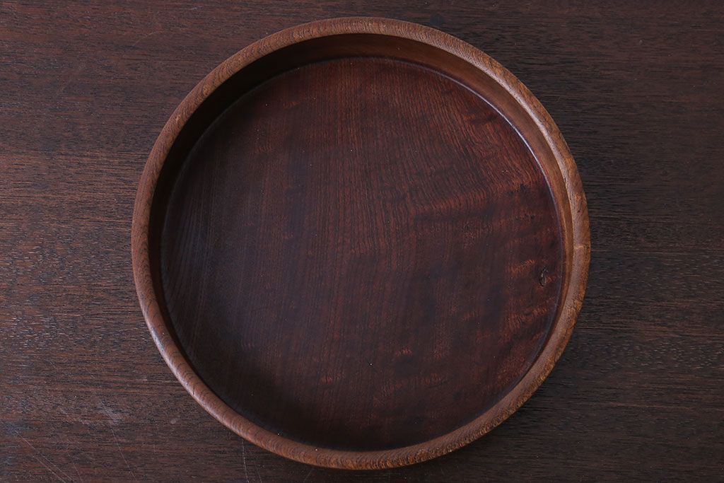 欅無垢 刳り貫き時代丸盆 2点セット(玉杢)