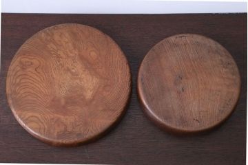 欅無垢 刳り貫き時代丸盆 2点セット(玉杢)