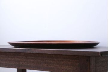 アンティーク雑貨　古い彫刻漢詩入り丸盆(中国?)(漆器)