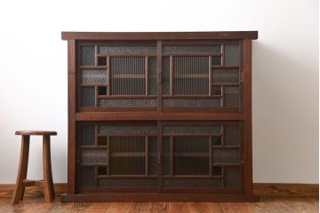 アンティーク家具　大正ロマン　当時物色ガラス入り収納棚