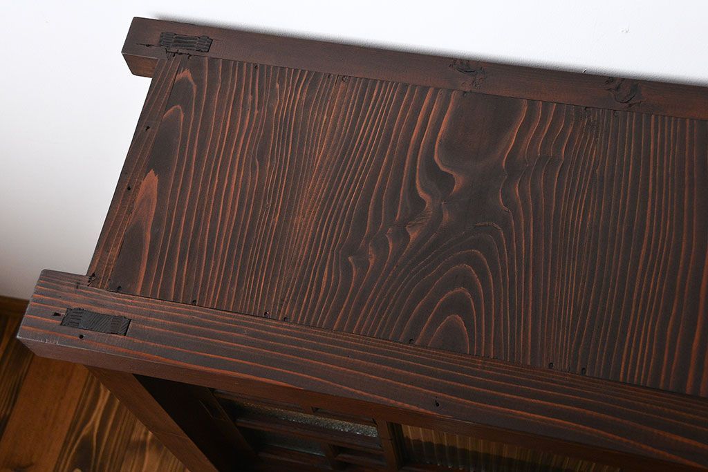 アンティーク家具　大正ロマン　当時物色ガラス入り収納棚