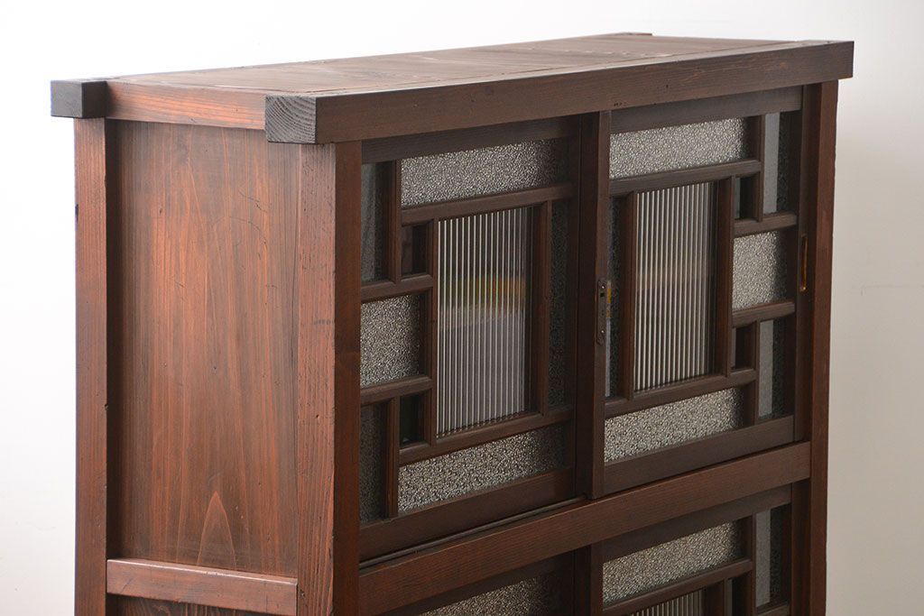 アンティーク家具　大正ロマン　当時物色ガラス入り収納棚