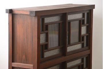 アンティーク家具　大正ロマン　当時物色ガラス入り収納棚