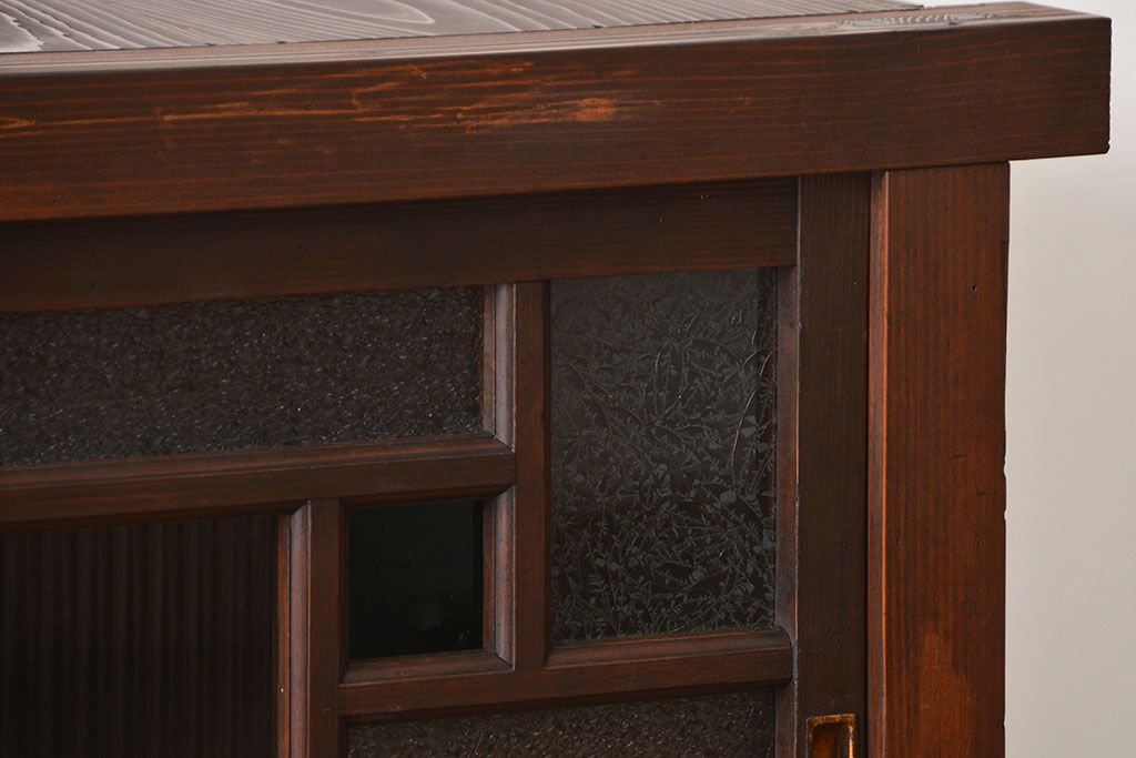 アンティーク家具　大正ロマン　当時物色ガラス入り収納棚