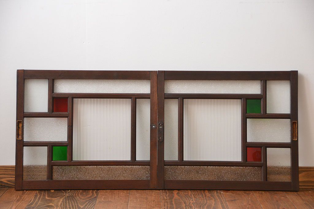 アンティーク家具　大正ロマン　当時物色ガラス入り収納棚