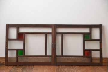 アンティーク家具　大正ロマン　当時物色ガラス入り収納棚