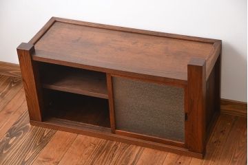 アンティーク家具　欅材!ダイヤガラス入り置き床