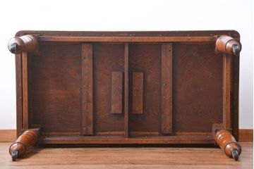 アンティーク家具　【オーク材・キャスター付きダイニングテーブル】イギリスアンティーク　オーク材　キャスター付きダイニングテーブル