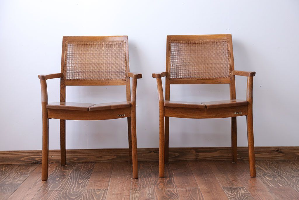 中古　浜本工芸　ナラ材のアームチェア2脚セット