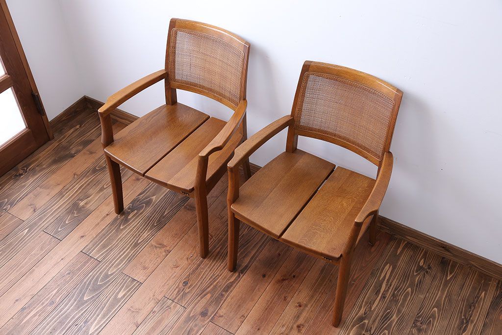 【2脚セット】浜本工芸 楢無垢材 ダイニングチェア　オーク材 ナチュラル 公式】アンティーク家具ラフジュ工房商品詳細ページ中古 浜本