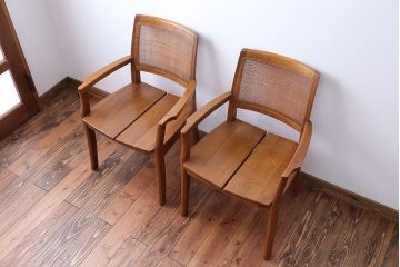 中古　浜本工芸　ナラ材のアームチェア2脚セット