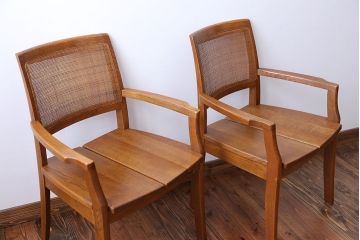 中古　浜本工芸　ナラ材のアームチェア2脚セット