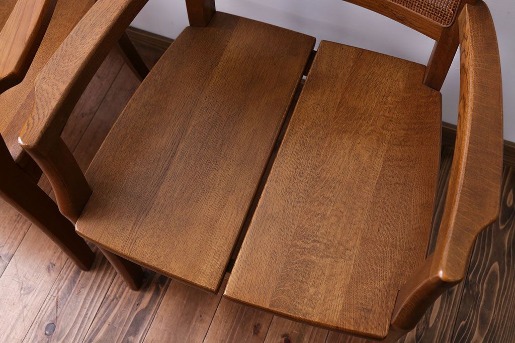 中古　浜本工芸　ナラ材のアームチェア2脚セット