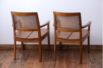 中古　浜本工芸　ナラ材のアームチェア2脚セット