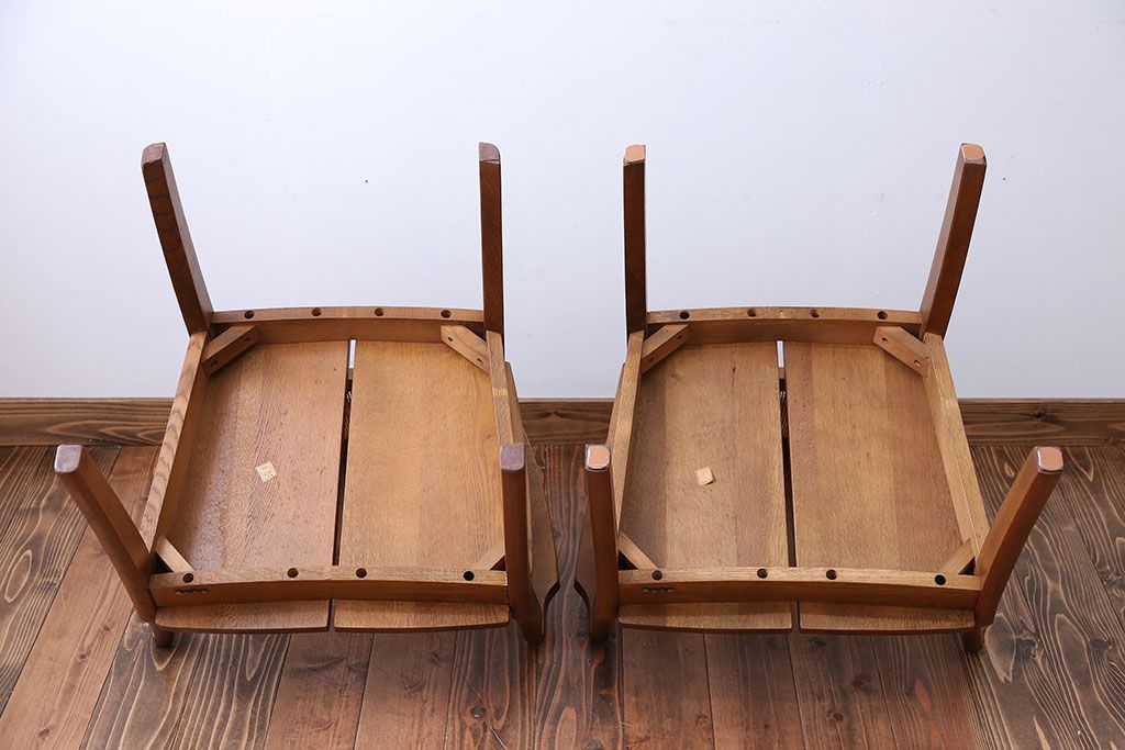 中古　浜本工芸　ナラ材のアームチェア2脚セット