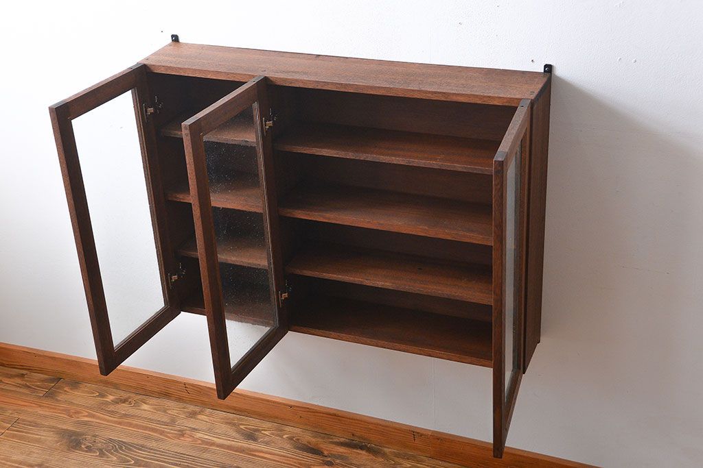 アンティーク家具　気泡ガラス入り!お洒落な壁掛けキャビネット