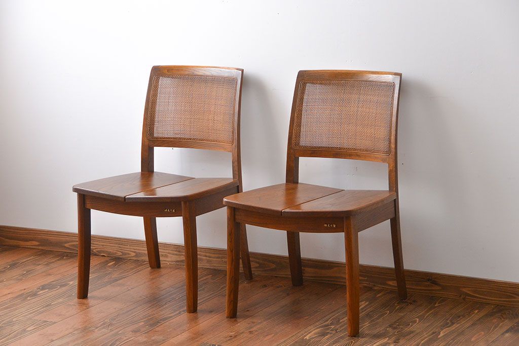 ② 浜本工芸　国産家具　ダイニングチェア　２脚セット　天然木　ナラ無垢材 ② 浜本工芸 国産家具 ダイニングチェア 2脚セット 天然木 ナラ