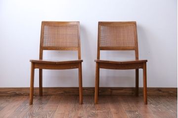 中古　浜本工芸　ナラ材のダイニングチェア2脚セット(2)