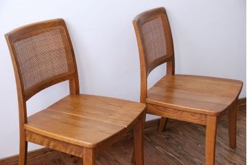 中古　浜本工芸　ナラ材のダイニングチェア2脚セット(2)