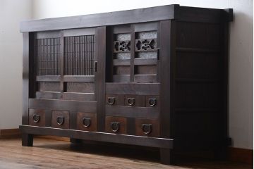 アンティーク家具　古民具・骨董　脚付き水屋箪笥サイドボード(2)