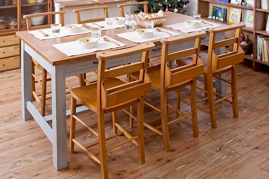 アンティーク家具　両面引き出し付き!ペイントダイニングテーブル