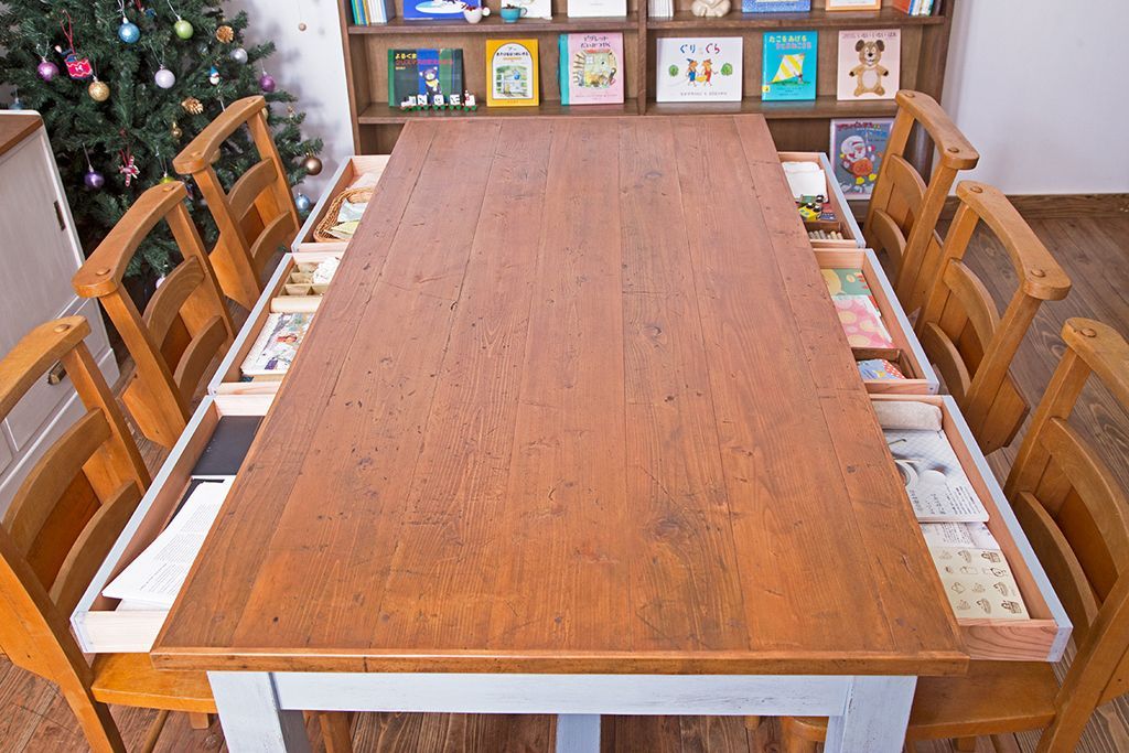 アンティーク家具　両面引き出し付き!ペイントダイニングテーブル