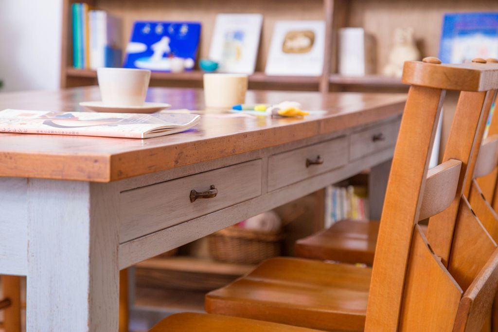 アンティーク家具　両面引き出し付き!ペイントダイニングテーブル