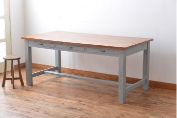 アンティーク家具　両面引き出し付き!ペイントダイニングテーブル