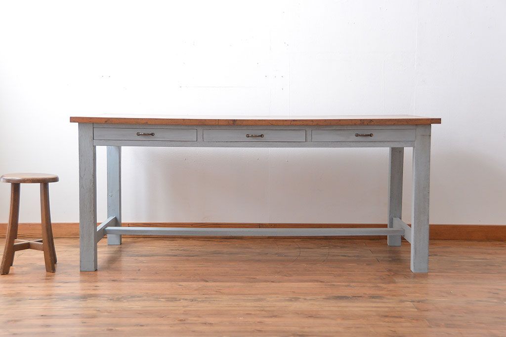 アンティーク家具　両面引き出し付き!ペイントダイニングテーブル