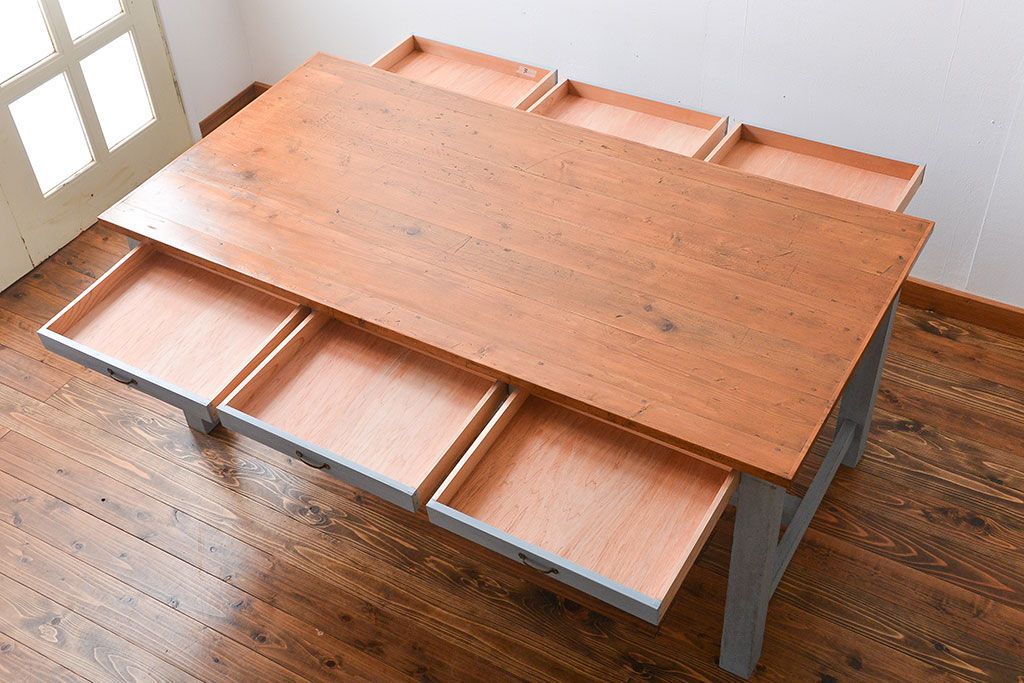 アンティーク家具　両面引き出し付き!ペイントダイニングテーブル