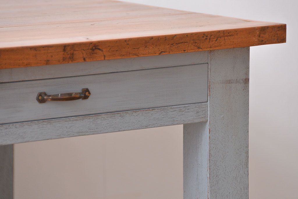 アンティーク家具　両面引き出し付き!ペイントダイニングテーブル