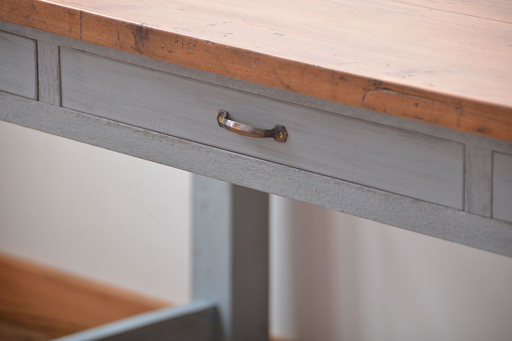 アンティーク家具　両面引き出し付き!ペイントダイニングテーブル