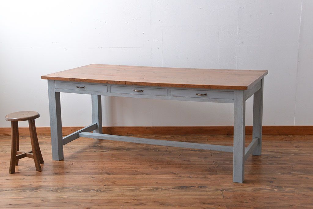アンティーク家具　両面引き出し付き!ペイントダイニングテーブル