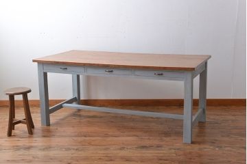 アンティーク家具　両面引き出し付き!ペイントダイニングテーブル