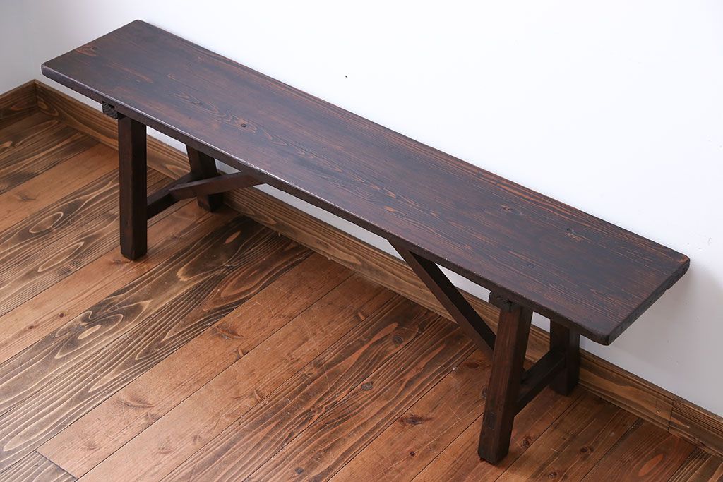 アンティーク家具　アンティーク　古い木でできた味のあるベンチ