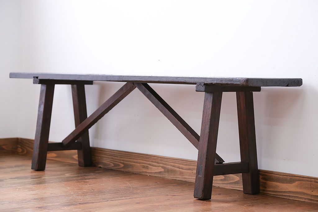 アンティーク家具　アンティーク　古い木でできた味のあるベンチ