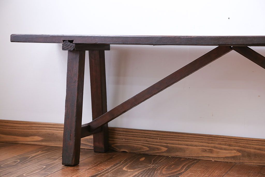 アンティーク家具　アンティーク　古い木でできた味のあるベンチ