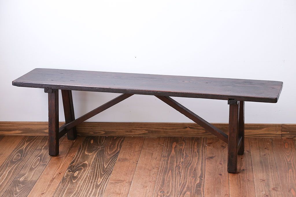 アンティーク家具　アンティーク　古い木でできた味のあるベンチ