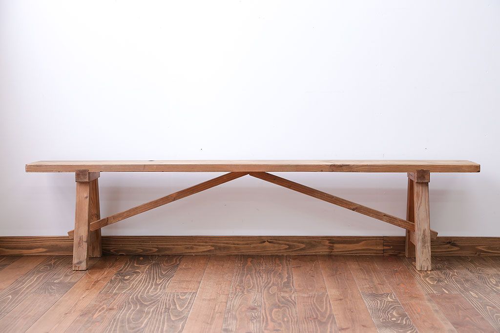 アンティーク家具　アンティーク　優しい木味のベンチ