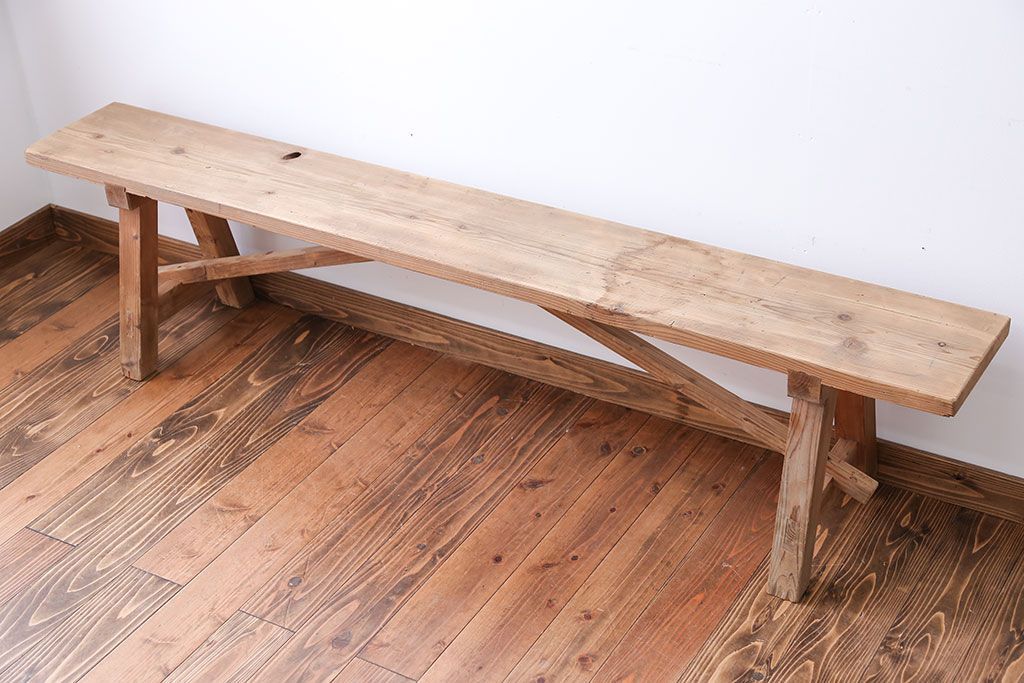 アンティーク家具　アンティーク　優しい木味のベンチ