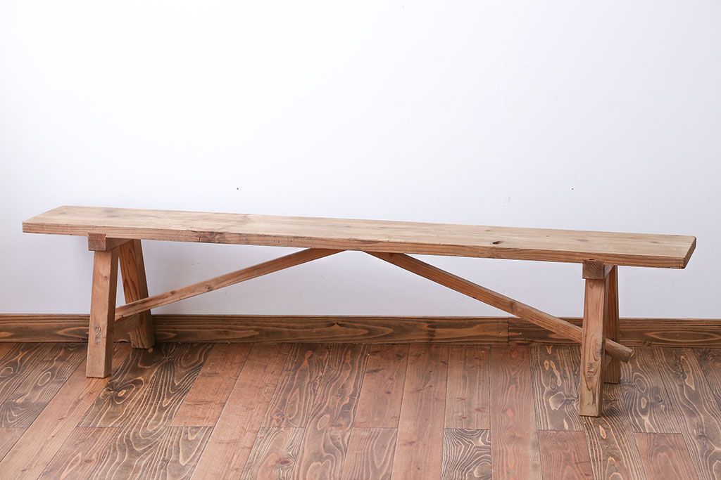 アンティーク家具　アンティーク　優しい木味のベンチ