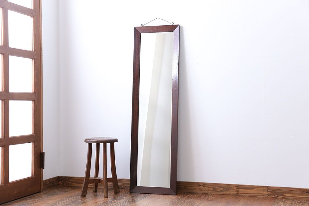 アンティーク雑貨　アンティーク　木味が素敵な縦型鏡