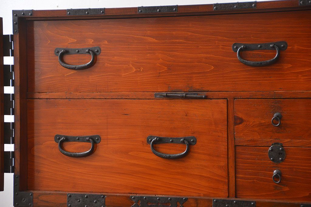 アンティーク家具　古民具・骨董　前面欅材!観音開き時代箪笥